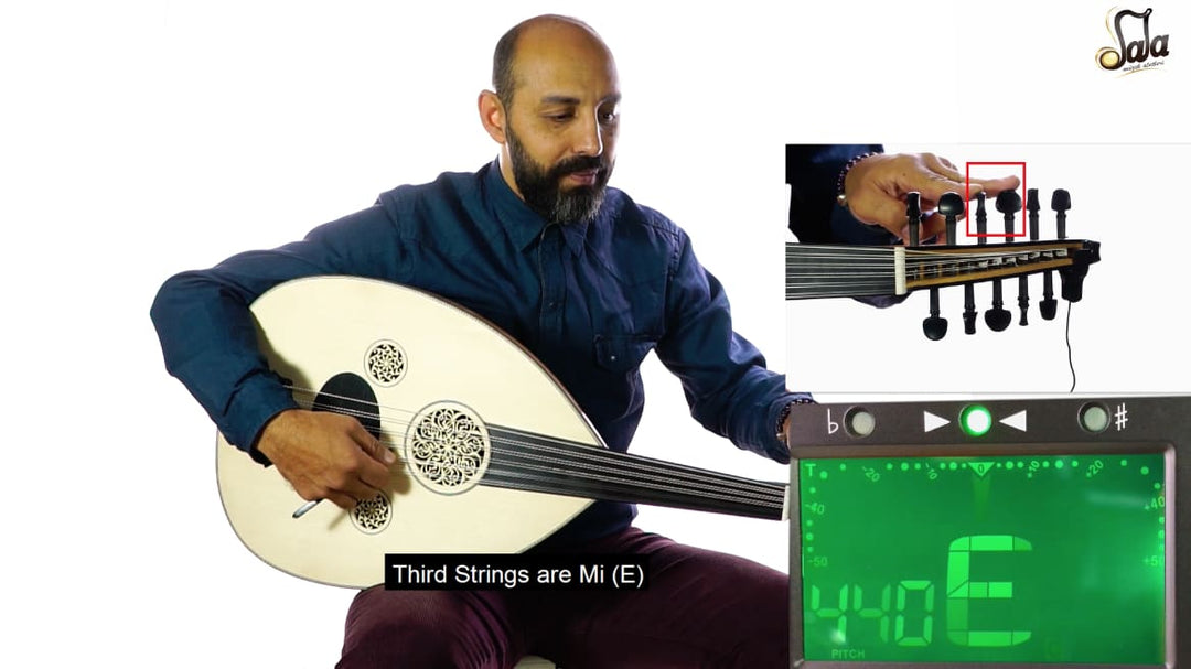 Tuning diagram for the Turkish oud short-neck fretless lute instrument